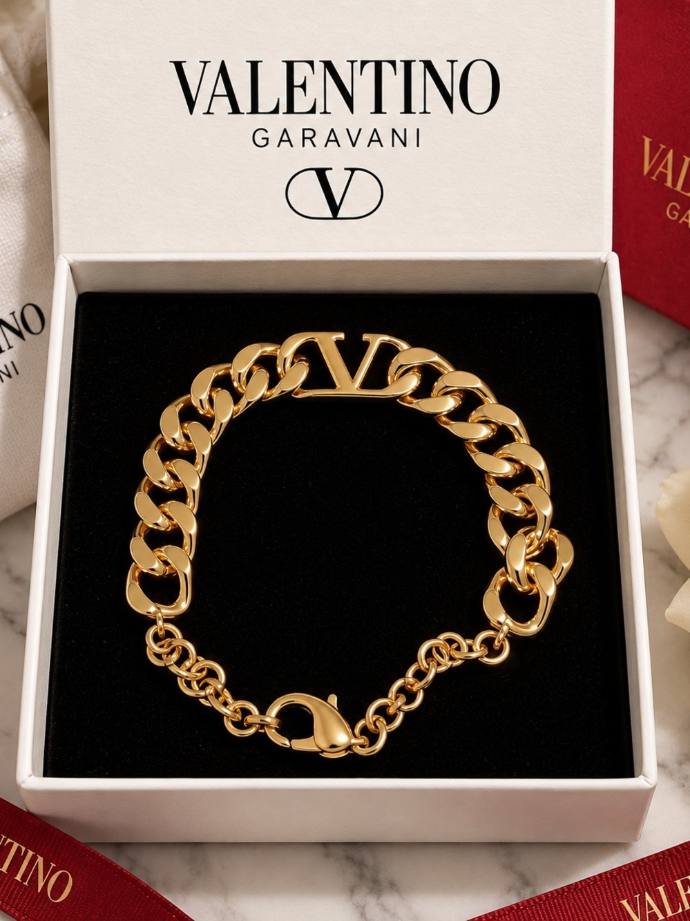 Valentino Garavani Gold V-Link Chain Bracelet